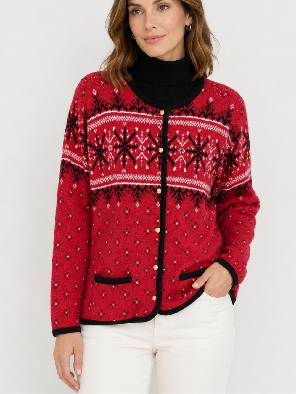 Croft & Barrow Holiday Fair Isle style cardigan Snowflake Design